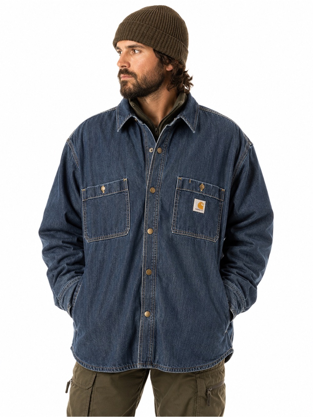 Carhartt Glacier Denim‎ Fleece Lined Snap-Front Shirt Shacket Gorpcore Workwear